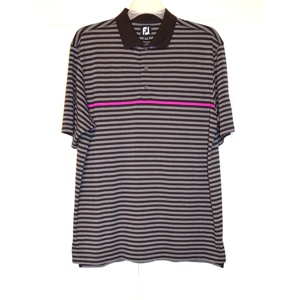 Footjoy FJ Sycamore‎ Hills Performance Polo Shirt Men's XL Gray & Black Striped